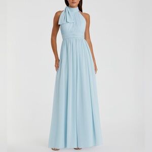 NWT Ieena for Mac Duggal Light Blue High Neck Chiffon Gown 55035 Size 12